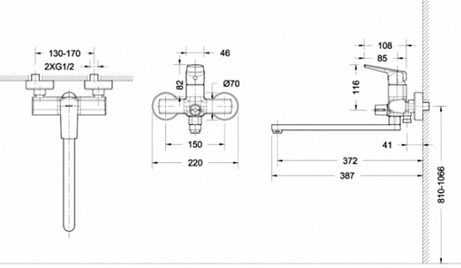 Смеситель для ванны с длинным изливом Bravat Real хром F6121179CP-01L