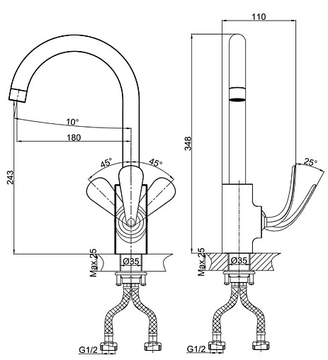 Смеситель для кухни D&amp;K Venice Gondola хром DA1022441