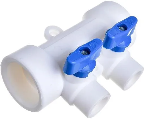 Коллектор запорный проходной 2 отвода синий 40мм x 20мм Kalde 3272-mnb-400220