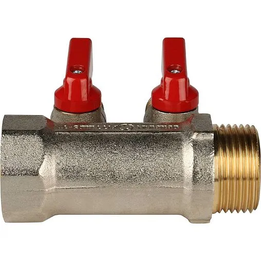 Коллектор запорный проходной 2 отвода красный 1"в/н x ½"н Stout SMB 6200 011202