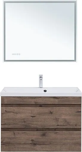 Тумба-умывальник подвесная Aquanet Нота New 90 дуб веллингтон/табак 00334193+00284114