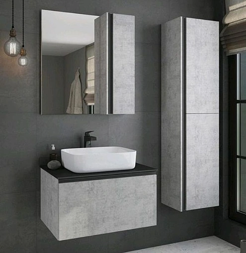 Шкаф-зеркало Comforty Эдинбург 75 бетон светлый 00004149063CF