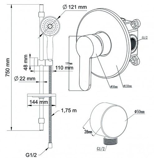Смеситель для душа скрытого монтажа Swedbe Platta хром 5528
