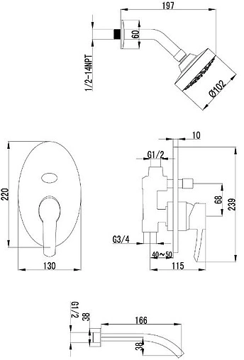 Душевая система со смесителем для ванны Lemark Atlantiss хром LM3221C