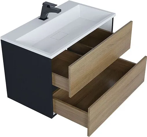 Тумба-умывальник подвесная Uperwood Barsa 80 дуб сонома/чёрный матовый 293020543 Тумба-умывальник подвесная Uperwood Barsa 80 дуб сонома/чёрный матовый 293020543