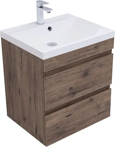 Тумба-умывальник подвесная Aquanet Нота New 60 дуб веллингтон/табак 00334191+00281220