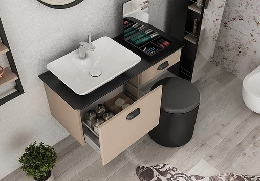 Тумба под умывальник подвесная Isvea Bei 100 норка/чёрный 21BE1164100I