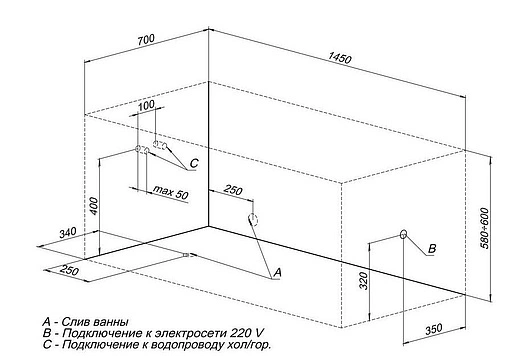 Ванна акриловая Aquanet Bright 145x70 00239593