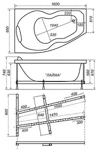 Ванна акриловая Triton Лайма 160x95 L Н0000000174, 2