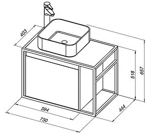 Тумба под умывальник подвесная Aquanet Nova Lite LOFT 75 L белый глянец 00261650, 2