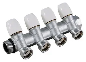 Коллектор регулирующий проходной 4 отвода ¾"в/н x ½"к Tiemme MAXIMA 1860004 Коллектор регулирующий проходной 4 отвода ¾"в/н x ½"к Tiemme MAXIMA 1860004, 1