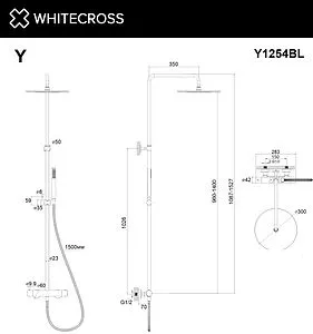 Душевая система с термостатом для душа WHITECROSS Y black чёрный матовый Y1254BL Душевая система с термостатом для душа WHITECROSS Y black чёрный матовый Y1254BL, 2