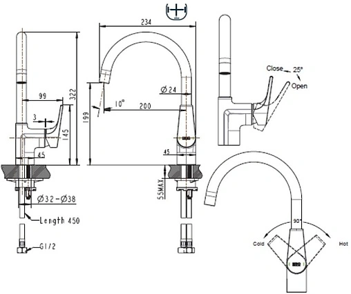 Смеситель для кухни Bravat Vega хром F7119177CP-3