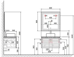 Тумба-умывальник подвесная Jorno Karat 80 бук светлый Kar.01.80/P/BuL+MLN-7050H Тумба-умывальник подвесная Jorno Karat 80 бук светлый Kar.01.80/P/BuL+MLN-7050H, 2