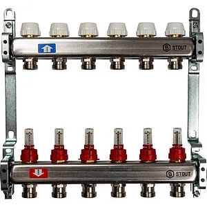 Группа коллекторная с расходомерами 6 отводов 1&quot;в/в x ¾&quot;ек Stout SMS 0917 000006, 1