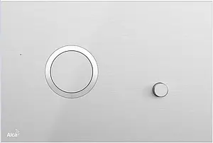 Клавиша смыва для унитаза AlcaPlast FLAT STING-INOX кнопки/нержавеющая сталь-полумат, кольца/хром глянцевый Клавиша смыва для унитаза AlcaPlast FLAT STING-INOX кнопки/нержавеющая сталь-полумат, кольца/хром глянцевый, 1