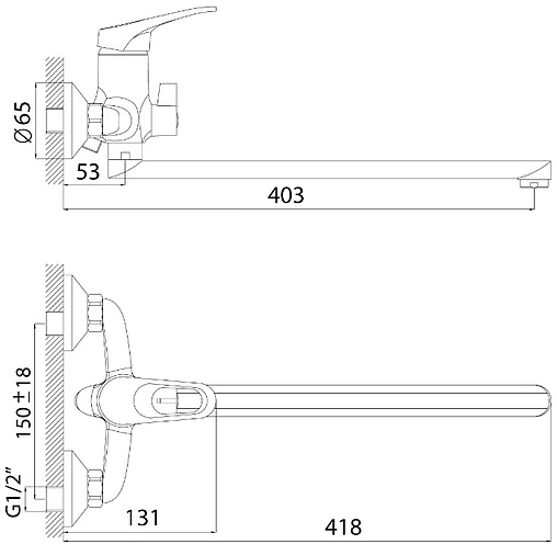 Смеситель для ванны с длинным изливом Rossinka хром B35-32