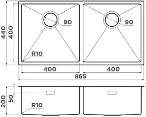 Мойка кухонная Omoikiri Taki 86-2-U/IF-IN нержавеющая сталь 4993791, 2