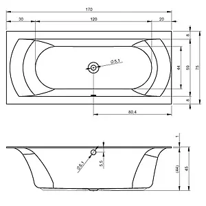 Ванна акриловая Riho LINARES 170x75 B141001005, 4