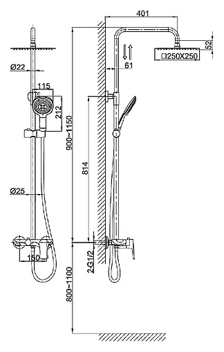Душевая система со смесителем для ванны D&K Rhein.Reisling хром DA1273701B03