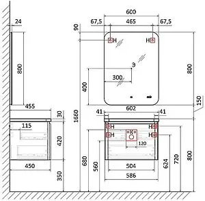 Тумба под умывальник подвесная Raval Welto 60 белый Wel.01.60/P/W/RL, 2