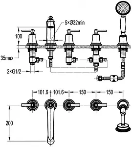 Смеситель на борт ванны на 5 отверстий Swedbe Terracotta Art терракотовый 2508 Смеситель на борт ванны на 5 отверстий Swedbe Terracotta Art терракотовый 2508, 2