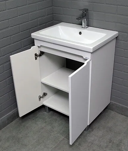 Тумба-умывальник напольный Айсберг Аура 60 белый DA2502T+S-UM-COM60/1-w