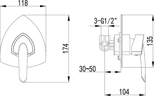 Смеситель для душа скрытого монтажа Lemark Mars хром LM3523C