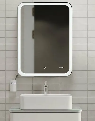 Шкаф-зеркало Jorno Bosko 60 с подсветкой и часами белый Bos.03.60/W