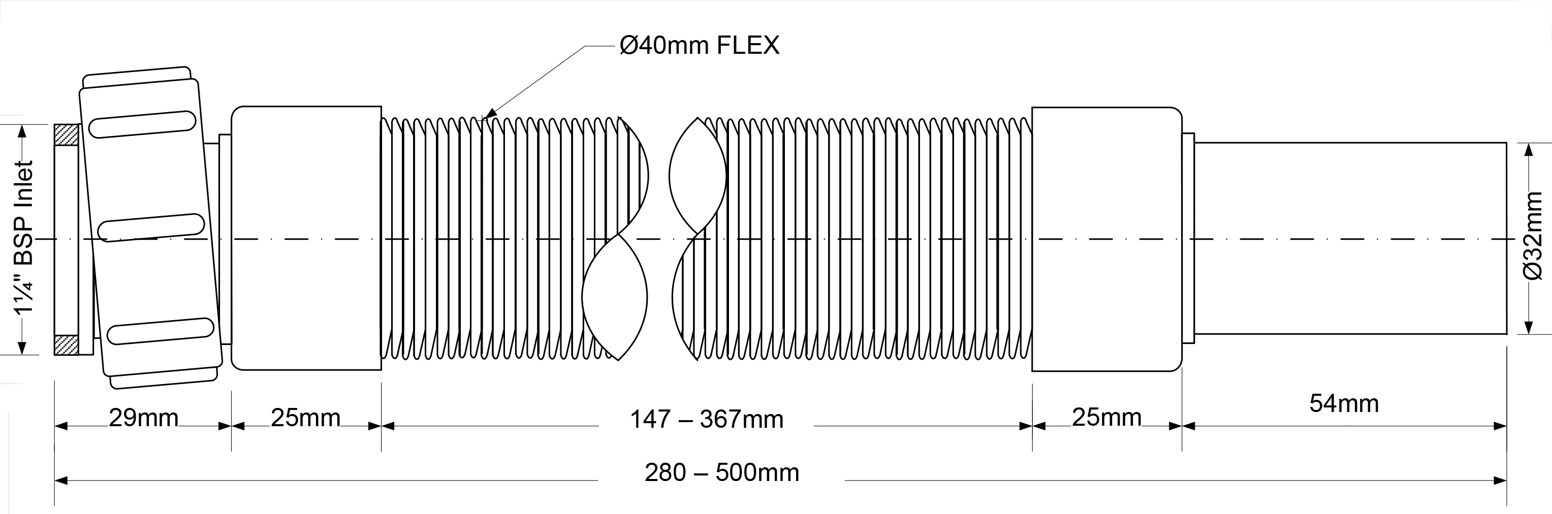 Слив гофрированный Mc Alpine 1¼x32мм L=280-500мм MRMF1-05