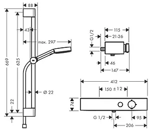 Душевая стойка с термостатом Hansgrohe Pulsify Select S 105 3jet Relaxation 65см хром/графит 24260000, 2