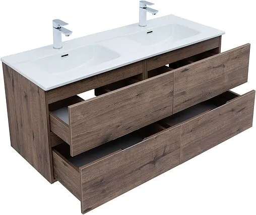 Тумба-умывальник подвесная Aquanet Алвита New 60 дуб веллингтон/табак 00334184+00254363