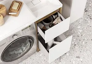 Тумба-умывальник напольная над стиральной машиной Aquaton Лондри 105 R дуб кантри/белый 1A2670K2LHDY0+, 5