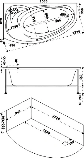 Ванна акриловая Bas Фэнтези 150x95 L В00040