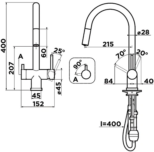 Смеситель для кухни с подключением к фильтру и выдвижным изливом Omoikiri Akita-S-BN нержавеющая сталь 4994302