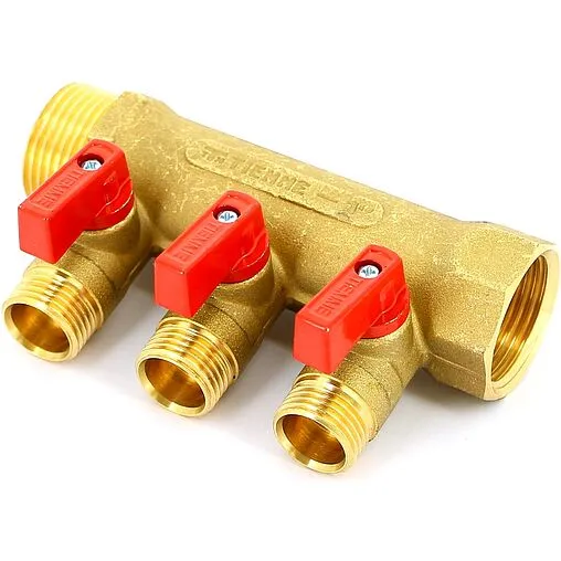 Коллектор запорный проходной 3 отвода 1"в/н x ½"к Tiemme NINO 1820005