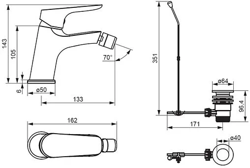 Смеситель для биде Damixa Jupiter чёрный матовый 770240300