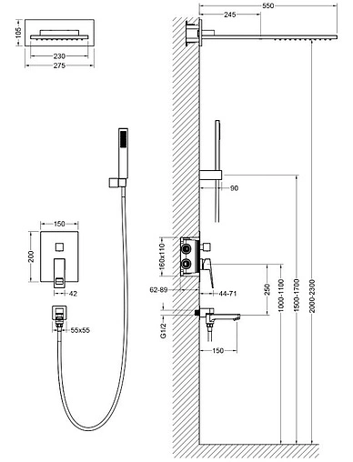 Душевая система со смесителем для ванны Timo Briana черный матовый SX-7119/03SM