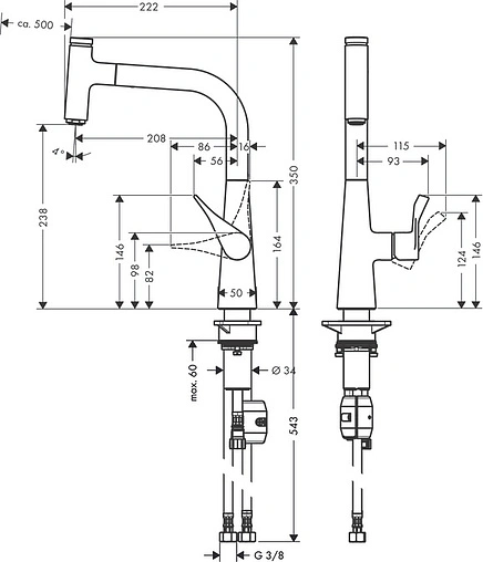 Смеситель для кухни с выдвижным изливом Hansgrohe Metris Select M71 240 1jet под сталь 14857800