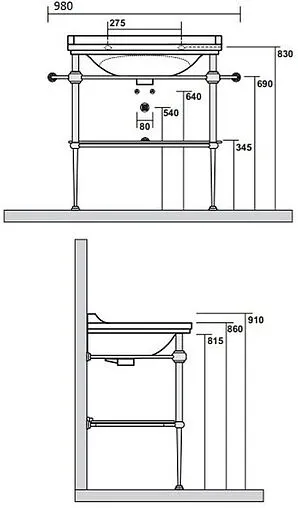 Консоль напольная Kerasan Waldorf 80 хром 9197K1cr+4141K1bi/cr*1