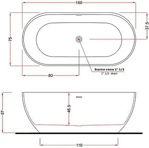 Ванна отдельностоящая из искусственного камня Treesse Clivia 160x75 белый V447BL, 2