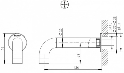 Излив для скрытого монтажа Bravat Built-in хром FS101C-RUS