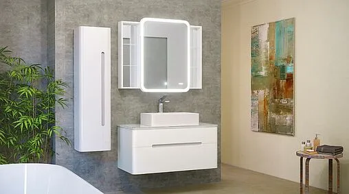 Шкаф-зеркало Jorno Bosko 100 R с подсветкой и часами белый Bos.03.100/W