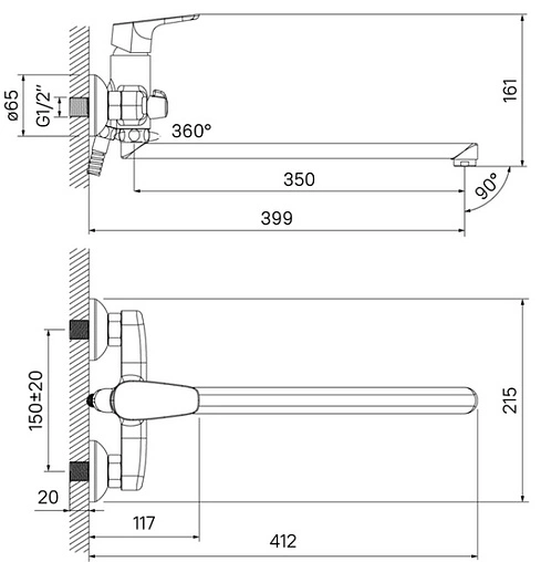 Смеситель для ванны с длинным изливом IDDIS Zodiac хром ZODSBL2i10