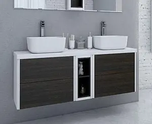 Тумба-умывальник подвесная Aquaton Брук 140 (60+20+60) дуб феррара/белый, 2