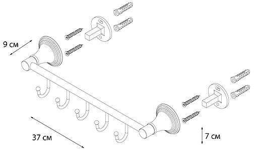 Планка с 5-ю крючками Fixsen Luksor чёрный/золото FX-71605-5B