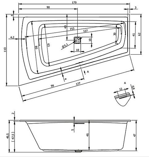Ванна акриловая Riho STILL SMART LED 170x110 R B101003005