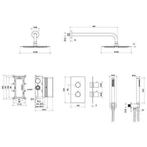 Душевая система с термостатом для душа Aquatek Европа хром AQ1376CR
