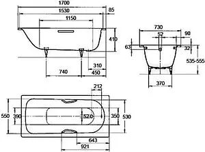 Ванна стальная Kaldewei Saniform Plus Star 170x75 mod. 336 easy-clean с отв. для ручек белый 133600013001, 2