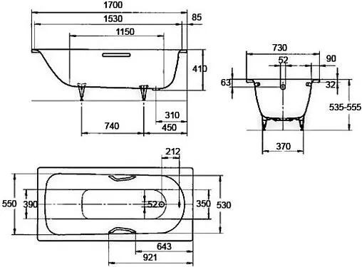 Ванна стальная Kaldewei Saniform Plus Star 170x75 mod. 336 standard с отв. для ручек белый 133600010001